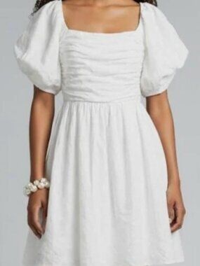 DISSH linen puff sleeve ruched bust mini dress size 6